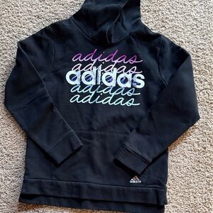adidas Black Kids Hoodie with Multicolor Script Logo Stack